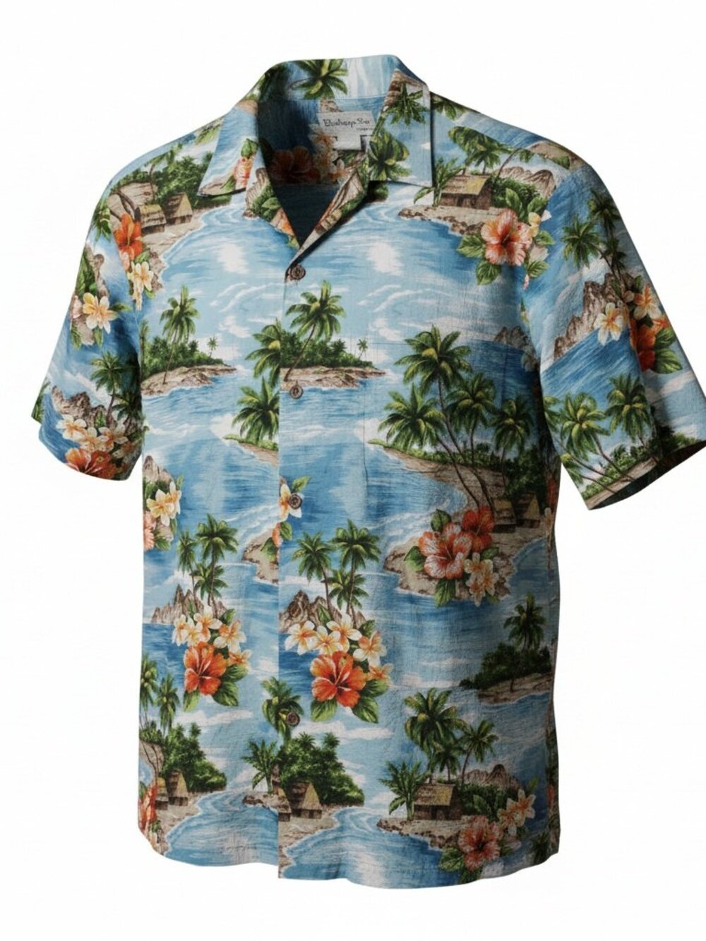 Vintage Bishop St. Men's Palm Leaf Hawaiian Aloha USA Cotton Button Shirt 2XL